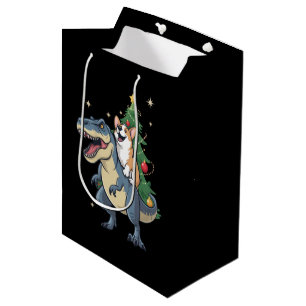 Sacola Para Presentes Média Corgi Natal Dinossauro Árvore Rex Férias Natal