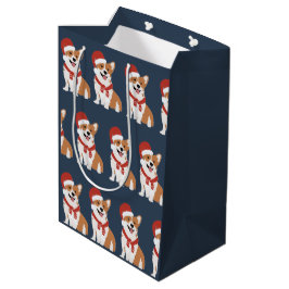 Sacola Para Presentes Média Corgi Natal Papai Noel - Azul Naval de Inverno Sof