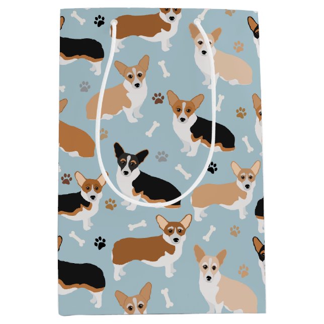 Sacola Para Presentes Média Corgi - Patas e Ossos do Cão (Frente)
