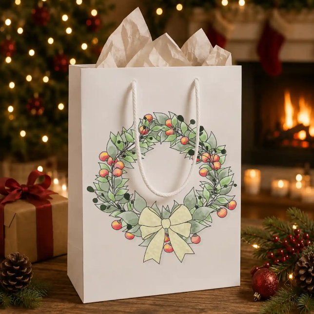 Sacola Para Presentes Média Coroa de Natal Botânica (Criador carregado)