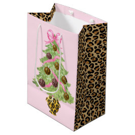 Sacola Para Presentes Média Coroa de Natal com Brasão de Leopardo Monograma