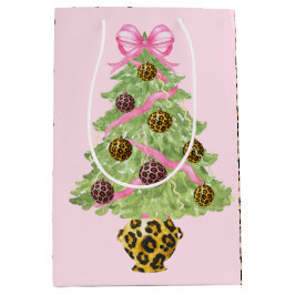 Sacola Para Presentes Média Coroa de Natal com Brasão de Leopardo Monograma 