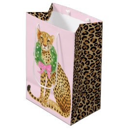 Sacola Para Presentes Média Coroa de Natal Leopardo