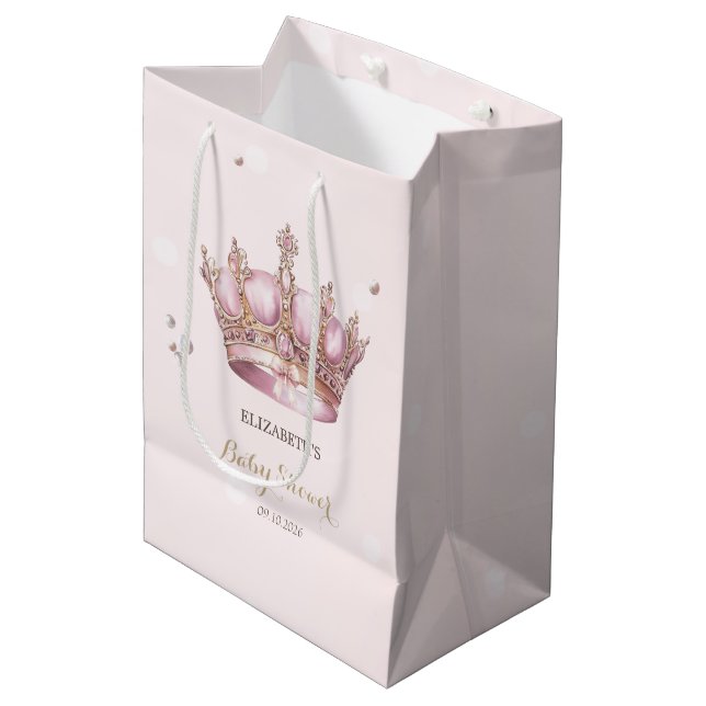 Sacola Para Presentes Média Coroa de Pequena Princesa Pérolas Pontos Churrasco (Frente inclinada)