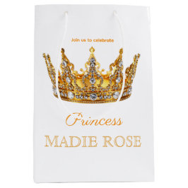 Sacola Para Presentes Média Coroa de Princesa Dourada Conto de Fadas Aniversár