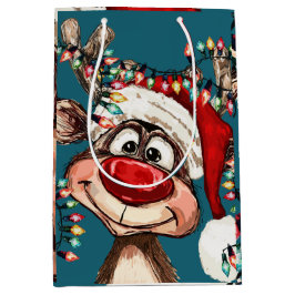 Sacola Para Presentes Média Cortina de Chuveiro de Natal com Rena Festiva