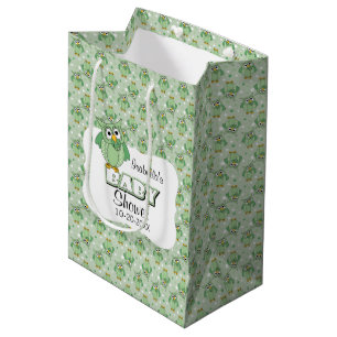 Sacola Para Presentes Média Coruja Bolinhas Verde - Chá de fraldas