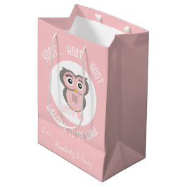 Sacola Para Presentes Média Coruja Rosa, Hoot Hoot, bem-vinda ao mundo
