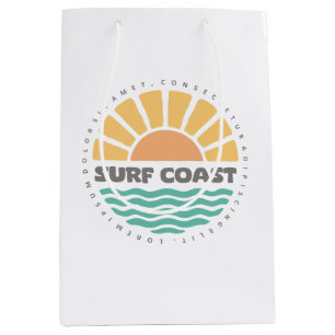 Sacola Para Presentes Média Costa de Surf Pôr do Sol Vintage Design Retro