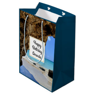 Sacola Para Presentes Média Costa Tropical de Praia com um Grande Aniversário