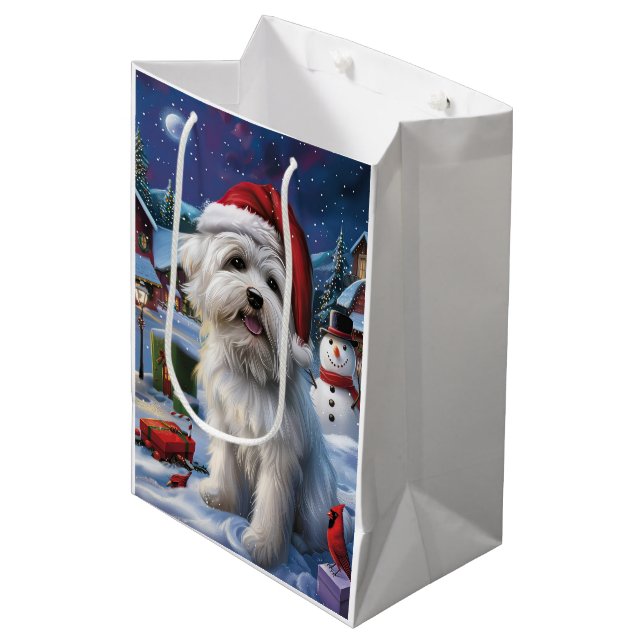 Sacola Para Presentes Média Coton De Tulear Winter Wonderland Natal Joy (Frente inclinada)
