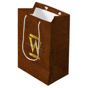 Sacola Para Presentes Média Couro e monograma Dourado, falsos e antigos