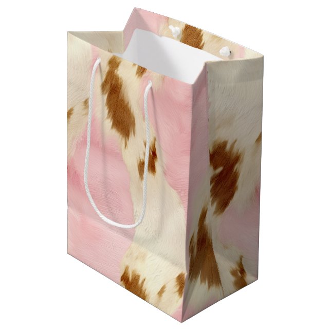Sacola Para Presentes Média Cowgirl Pink Cream Brown Cowhide (Frente inclinada)