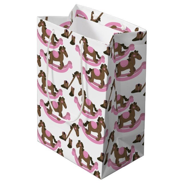 Sacola Para Presentes Média Cowgirl Rocking Horse Baby Pink (Verso inclinado)