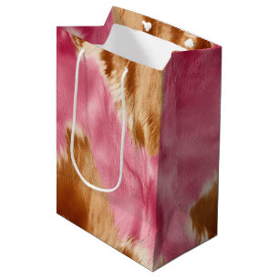 Sacola Para Presentes Média Cowhide Castanho-Rosa-Castanho