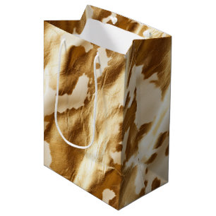 Sacola Para Presentes Média Cowhide de Cream Dourado Ocidental