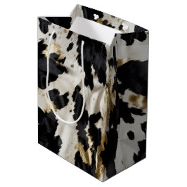 Sacola Para Presentes Média Cowhide Dourada Branca Preta