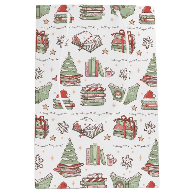 Sacola Para Presentes Média Cozy Christmas Book Lover  (Frente)