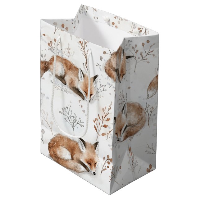 Sacola Para Presentes Média Cozy Foxes Animals Christmas (Frente inclinada)