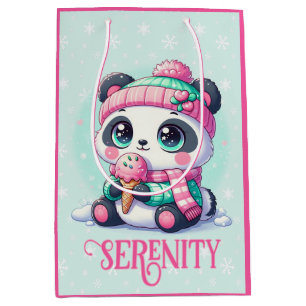 Sacola Para Presentes Média Cozy Kawaii Panda com o Sorvete Cone Winter