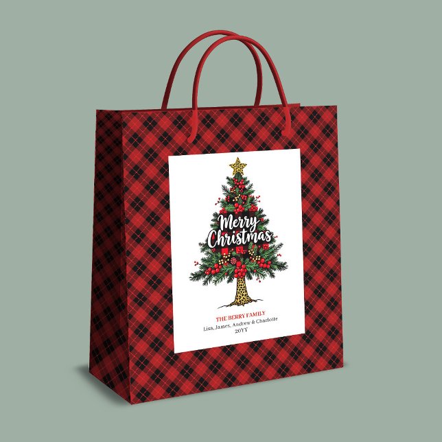 Sacola Para Presentes Média Cozy red black plaid gift bag Christmas custom (Cozy red black plaid gift bag Christmas custom)