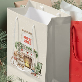 Sacola Para Presentes Média Cozy Watercolor Mice Vintage Christmas