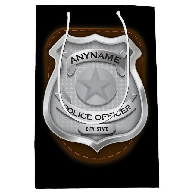 Sacola Para Presentes Média Crachá Personalizado de Policial Oficial de Xerife (Frente)