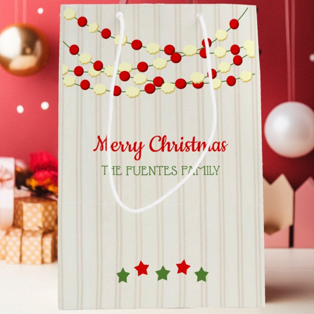 Sacola Para Presentes Média Cranberry e pipoca Russo Beadboard Natal (Criador carregado)