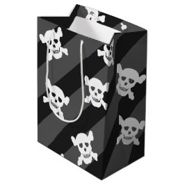 Sacola Para Presentes Média Crânio branco e Crossbones em listras pretas