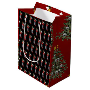 Sacola Para Presentes Média Crânio de Natal Gótico assustador