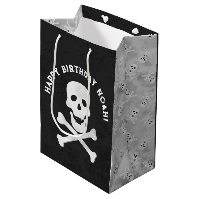 Sacola Para Presentes Média Crânio e Crossbones Halloween Gift Bag (Frente inclinada)