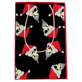 Sacola Para Presentes Média Crânios de Natal com Papai Noel Preto-Presente