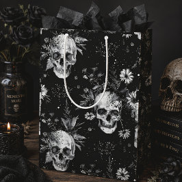 Sacola Para Presentes Média Crânios e Flores Botânicas Góticas