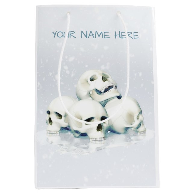 Sacola Para Presentes Média Crânios na neve. Personalizado (Frente)