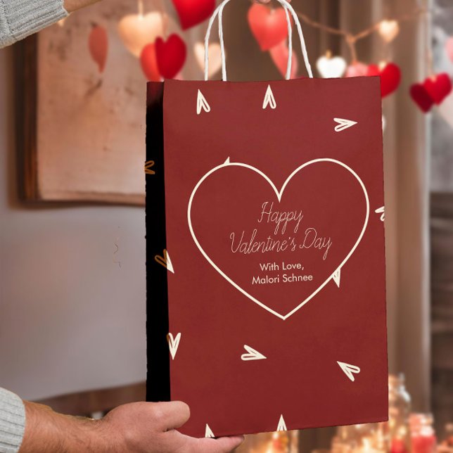 Sacola Para Presentes Média Cream Hearts on Burgundy - Minimal Valentine  (Criador carregado)