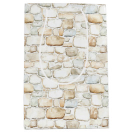 Sacola Para Presentes Média Cream White Grey Faux Stones Birthday