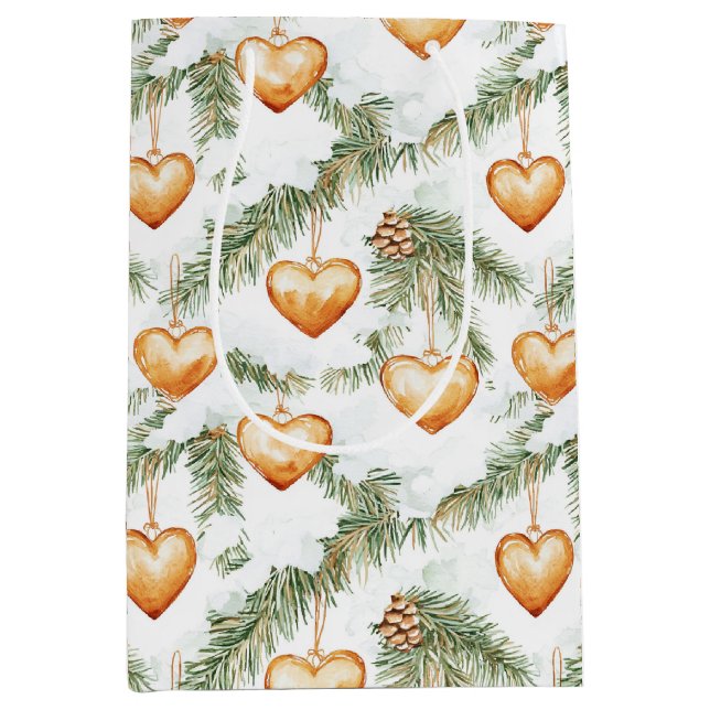 Sacola Para Presentes Média Creamy Caramel Hearts Christmas Tree Branches (Frente)