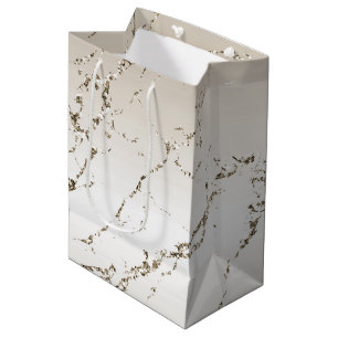 Sacola Para Presentes Média Creme Dourado Glitz Mármore Brilho Chuveiro de Noi