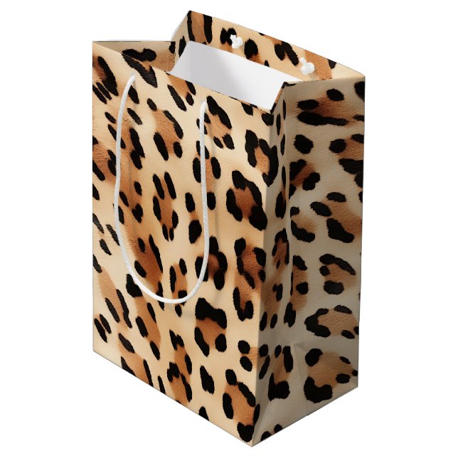 Sacola Para Presentes Média Creme Leopardo Impressão Animal (Verso inclinado)