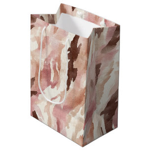 Sacola Para Presentes Média Creme Rosa Chocolate Castanho Abstrato Aniversário