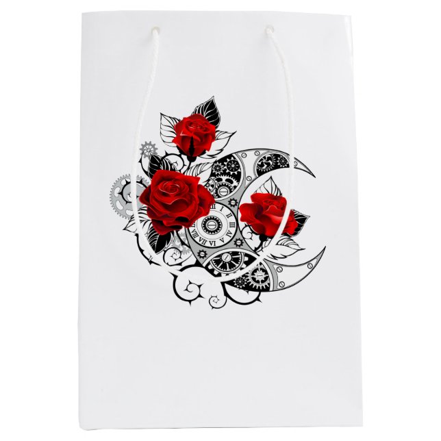 Sacola Para Presentes Média Crescente Mecânico com Rosas vermelhas (Frente)