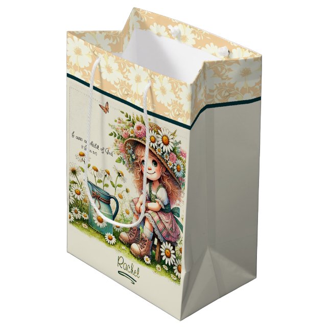 Sacola Para Presentes Média Criança Personalizada da Margarida de Deus (Frente inclinada)