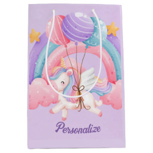 Sacola Para Presentes Média Crianças Coloridas do Unicórnio Bonito do Arco-Íri