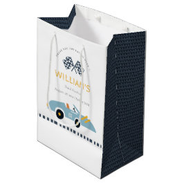 Sacola Para Presentes Média Crianças De Carro De Corrida Azul, Cute Elegante,
