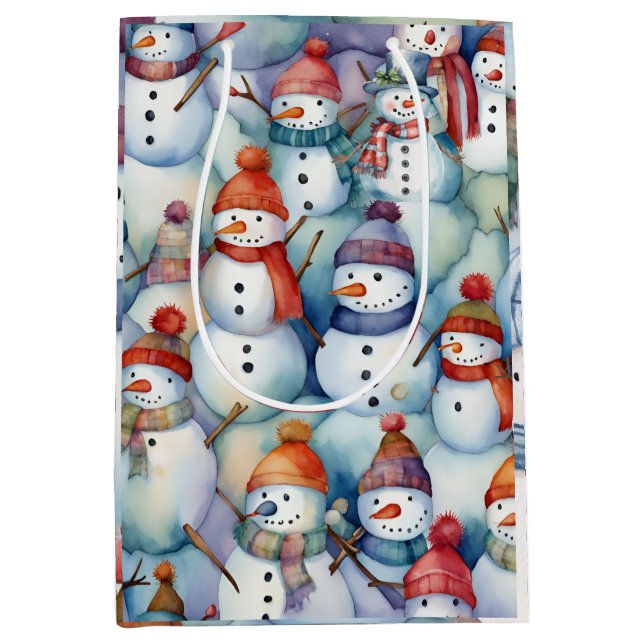 Sacola Para Presentes Média Crianças de Neve de Natal (Frente)