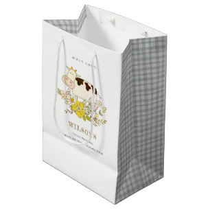 Sacola Para Presentes Média Crianças Florais De Fazenda De Vaca Bonita Qualque