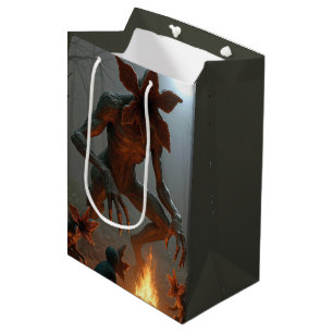 Sacola Para Presentes Média Criaturas Demogorgon de Aniversário Perto de uma F