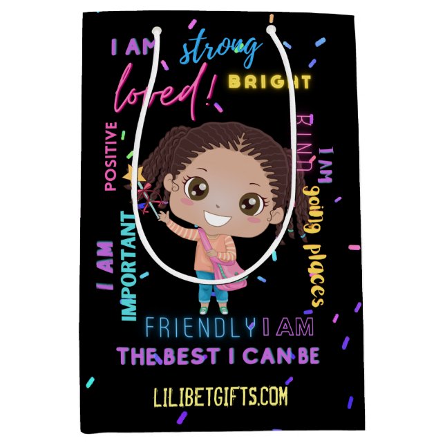 Sacola Para Presentes Média Crie o seu, eu sou - afirmações positivas para as  (Frente)