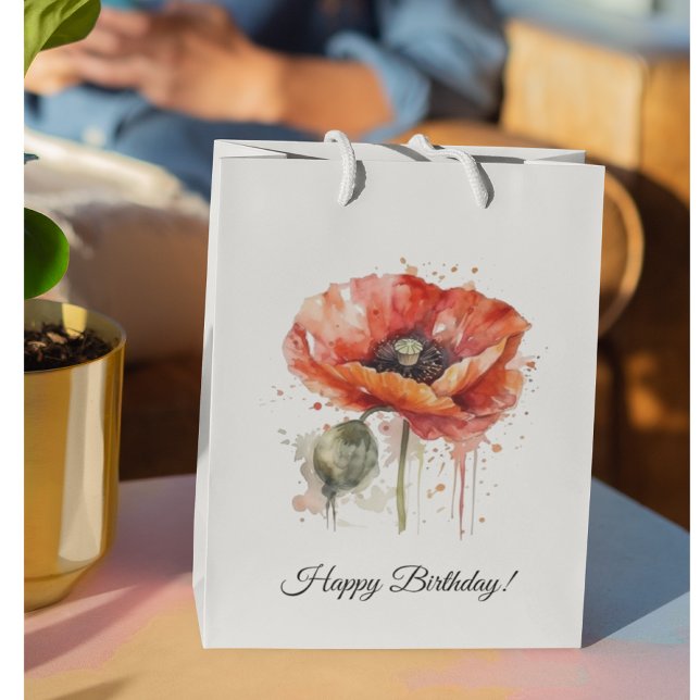 Sacola Para Presentes Média Crimson Bloom, personalizado (Criador carregado)