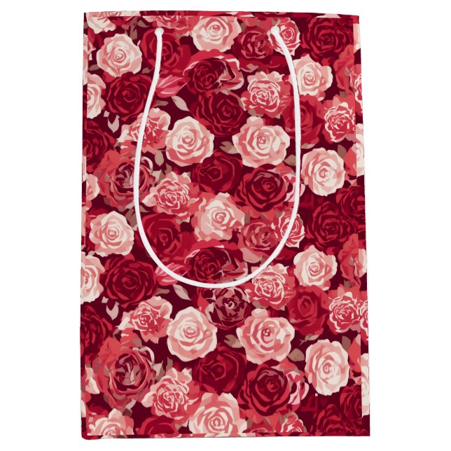Sacola Para Presentes Média Crimson & Blush Seamless Rose Pattern (Frente)